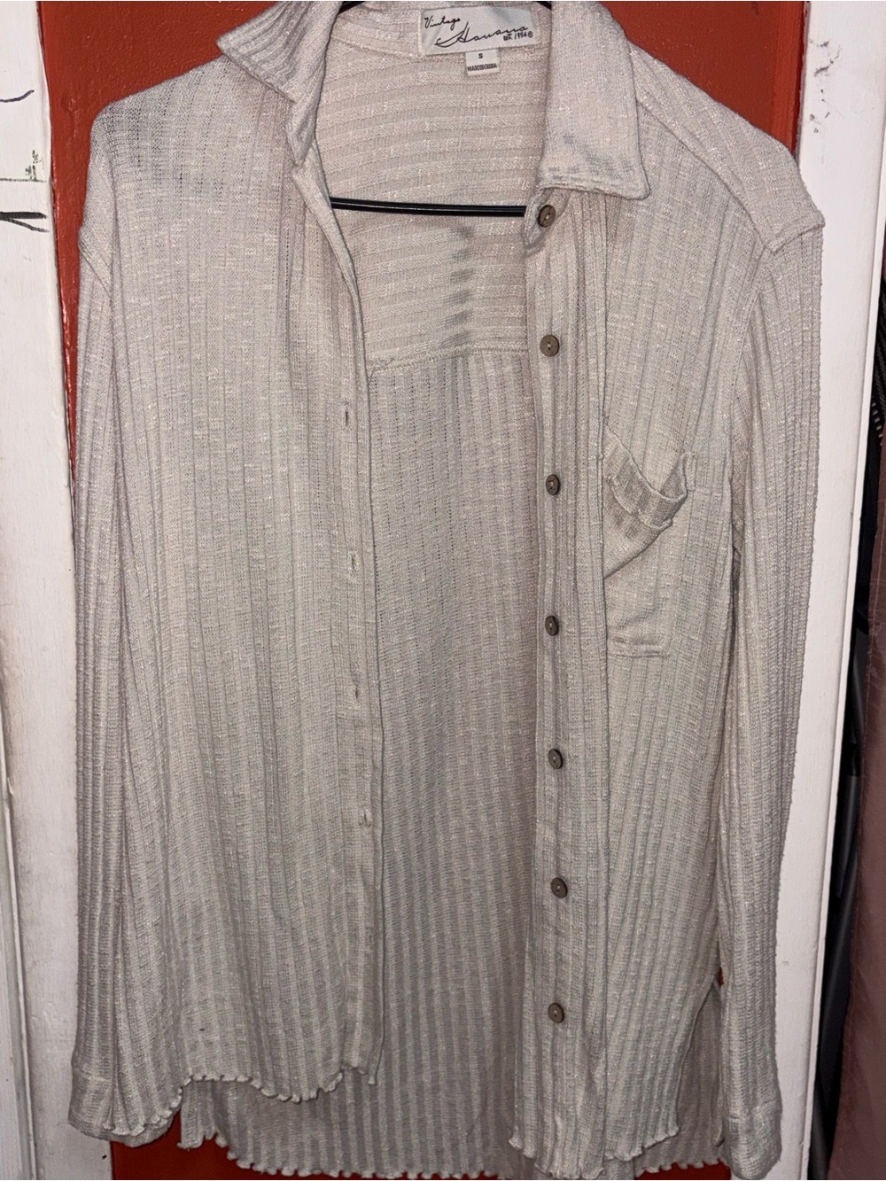 Light Beige Ribbed Button-Front sweate